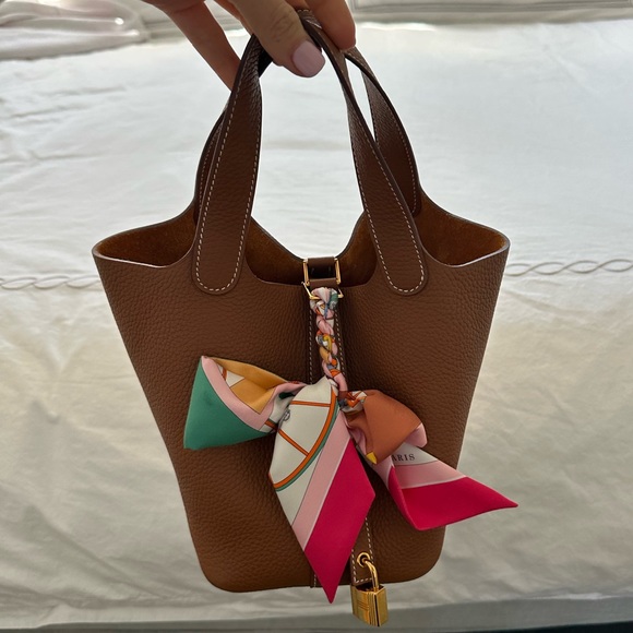 Hermes picotin 18 gold / gold hardware camel brown handbag twilly lock - Picture 4 of 4